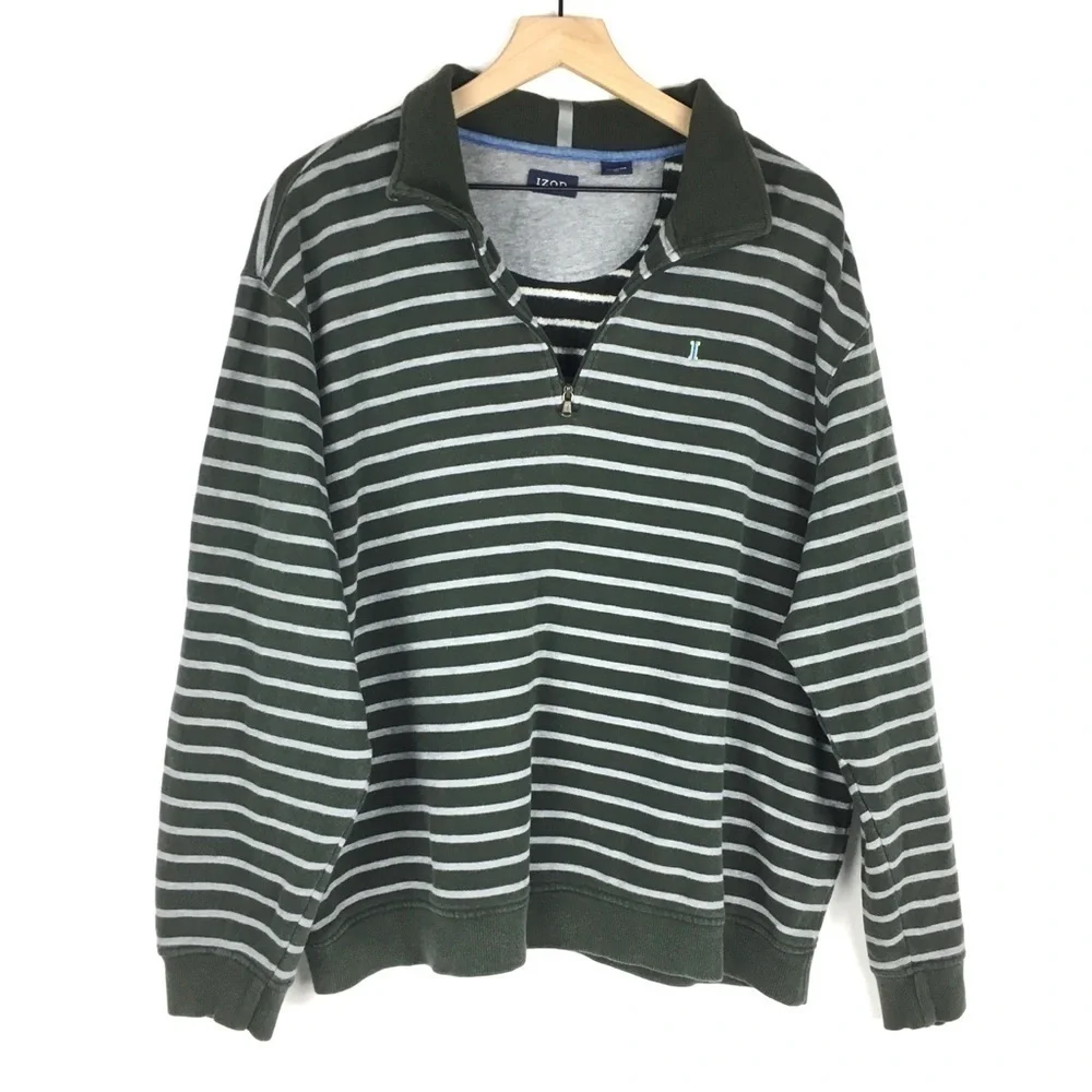 IZOD SIZE Pullover Half Zip Sweater Shirt Stripe Cozy Classic Preppy Size XL